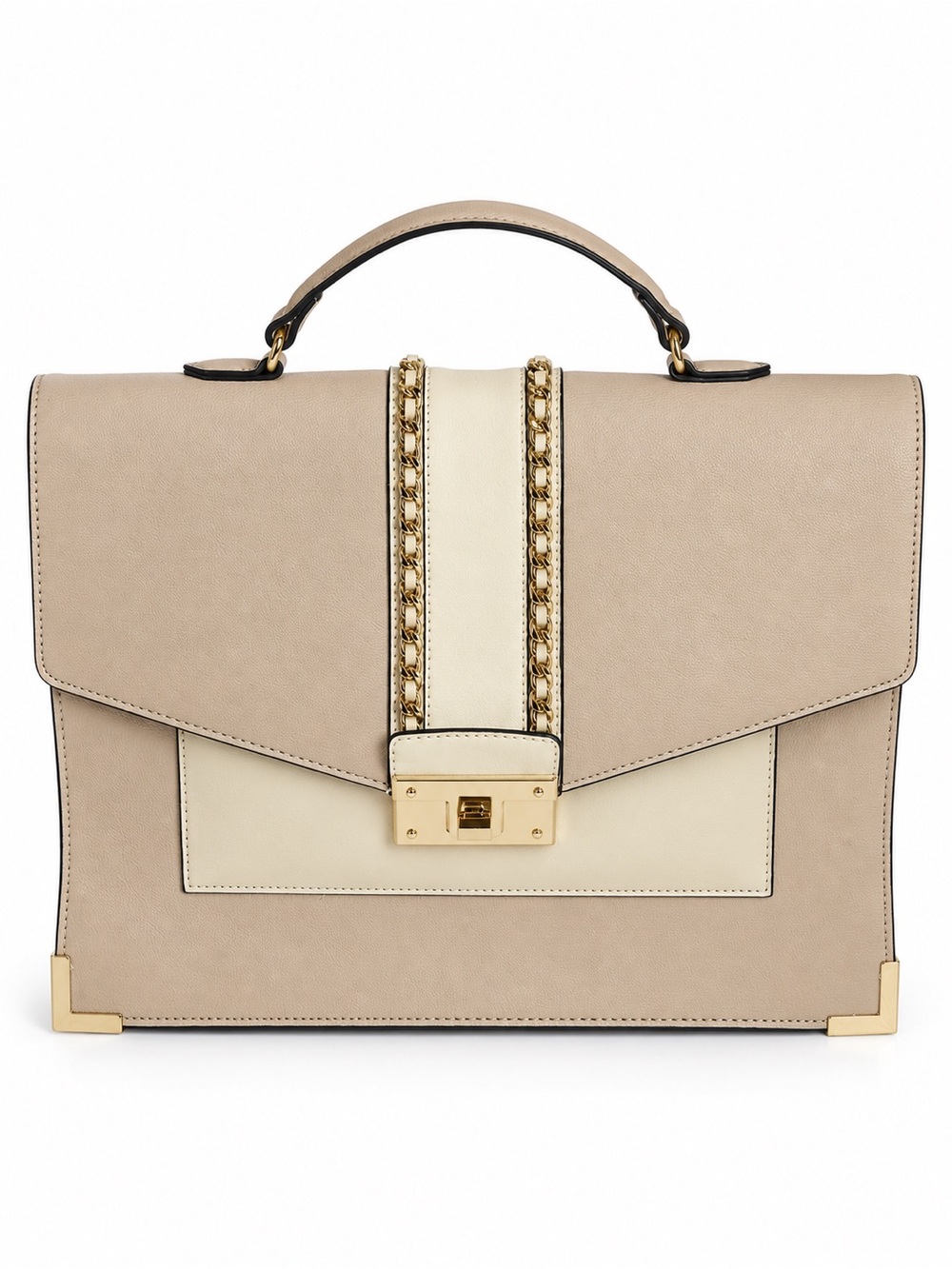 ALDO Beige Cream Colorblock Satchel Crossbody Bag Gold Chain NWOT